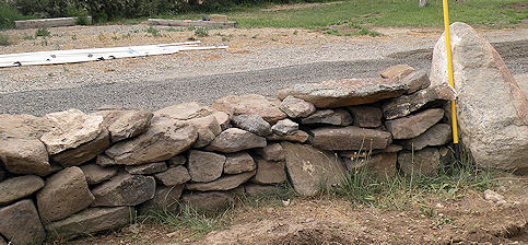 Stacked stone fence